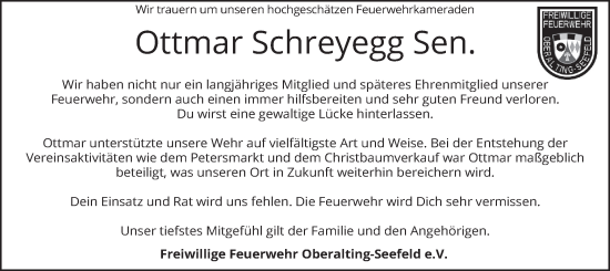 Traueranzeige von Ottmar Schreyegg von merkurtz