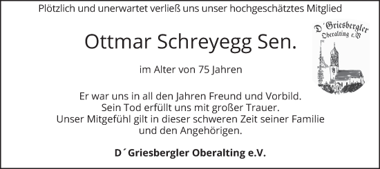 Traueranzeige von Ottmar Schreyegg von merkurtz