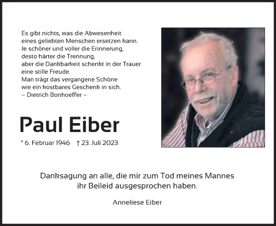 Traueranzeige von Paul Eiber von merkurtz