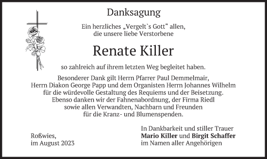 Traueranzeige von Renate Killer von merkurtz
