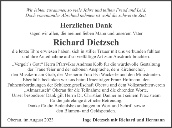 Traueranzeige von Richard Dietzsch von merkurtz