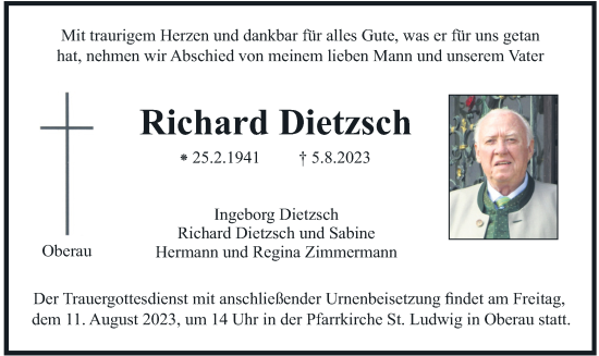 Traueranzeige von Richard Dietzsch von merkurtz