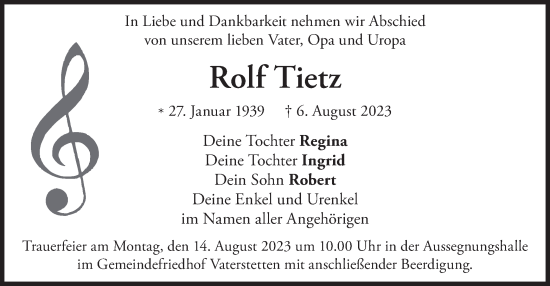 Traueranzeige von Rolf Tietz von merkurtz