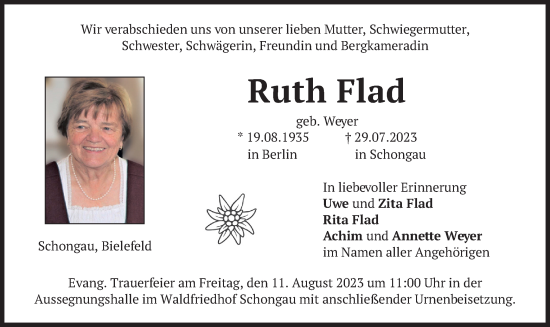 Traueranzeige von Ruth Flad von merkurtz