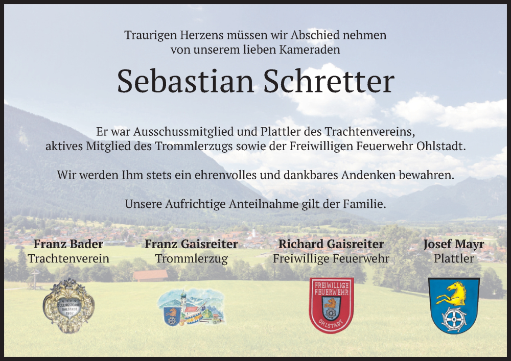  Traueranzeige für Sebastian Schretter vom 17.08.2023 aus merkurtz