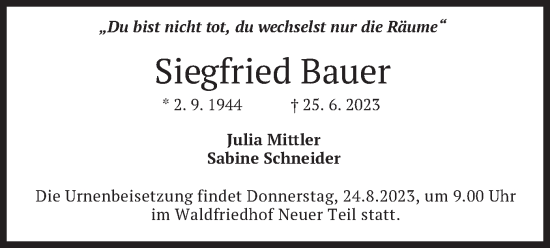 Traueranzeige von Siegfried Bauer von merkurtz