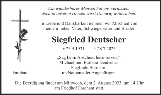 Traueranzeige von Siegfried Deutscher von merkurtz