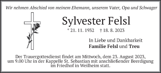 Traueranzeige von Sylvester Felsl von merkurtz