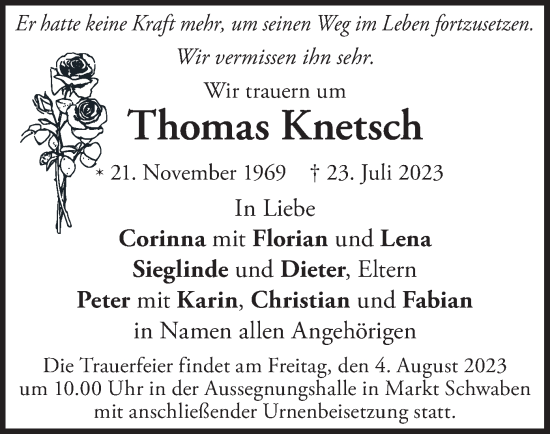 Traueranzeige von Thomas Knetsch von merkurtz