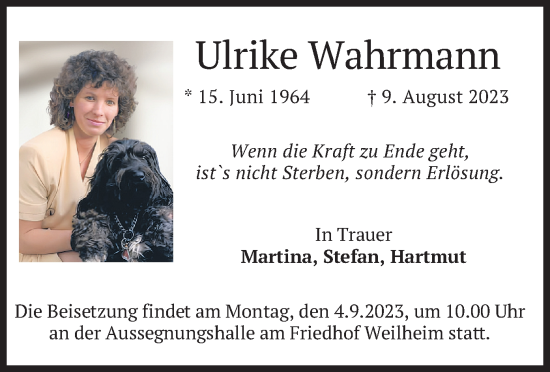 Traueranzeige von Ulrike Wahrmann von merkurtz