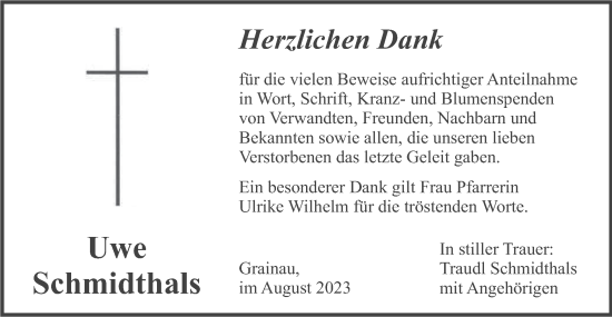 Traueranzeige von Uwe Schmidthals von merkurtz