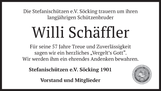 Traueranzeige von Willi Schäffler von merkurtz
