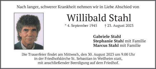 Traueranzeige von Willibald Stahl von merkurtz