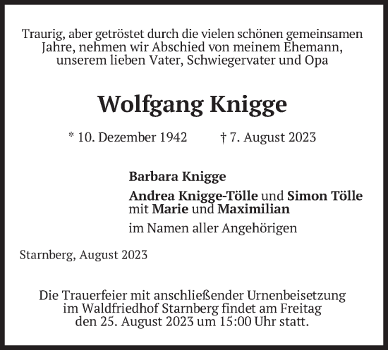 Traueranzeige von Wolfgang Knigge von merkurtz