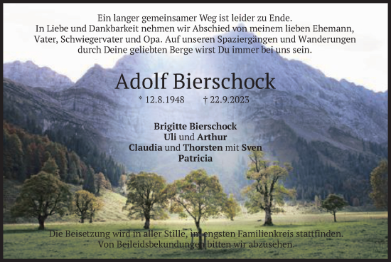 Traueranzeige von Adolf Bierschock von merkurtz
