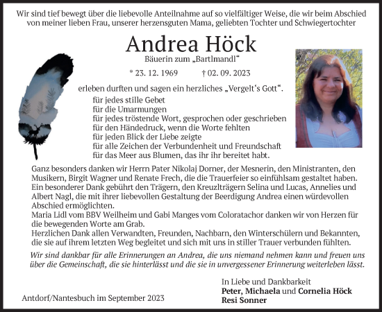 Traueranzeige von Andrea Höck von Das Gelbe Blatt Penzberg