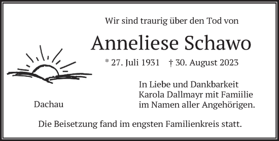 Traueranzeige von Anneliese Schawo von merkurtz