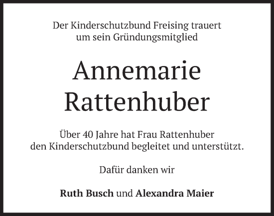 Traueranzeige von Annemarie Rattenhuber von merkurtz