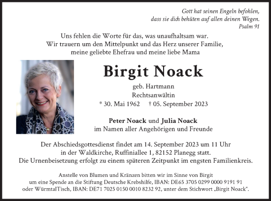 Traueranzeige von Birgit Noack von merkurtz