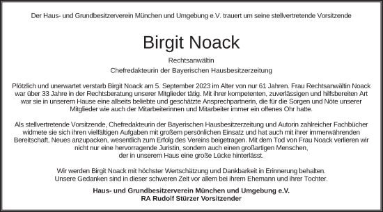 Traueranzeige von Birgit Noack von merkurtz