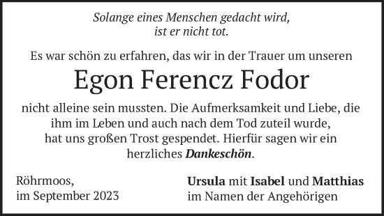 Traueranzeige von Egon Ferencz Fodor von merkurtz