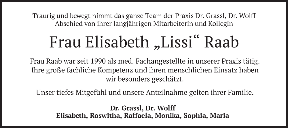  Traueranzeige für Elisabeth Raab vom 27.09.2023 aus merkurtz