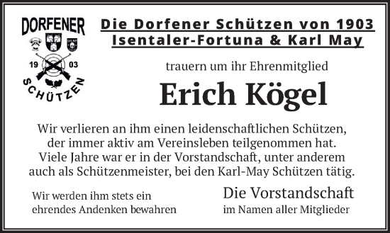 Traueranzeige von Erich Kögel von merkurtz