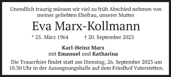 Traueranzeige von Eva Marx-Kollmann von merkurtz