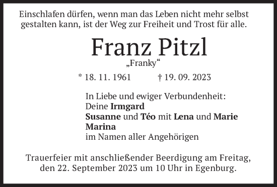 Traueranzeigen von Franz Pitzl | trauer.merkur.de