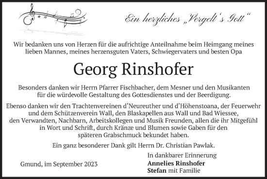 Traueranzeige von Georg Rinshofer von merkurtz