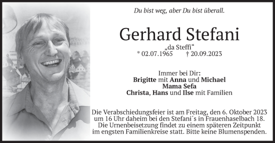 Traueranzeige von Gerhard Stefani von merkurtz