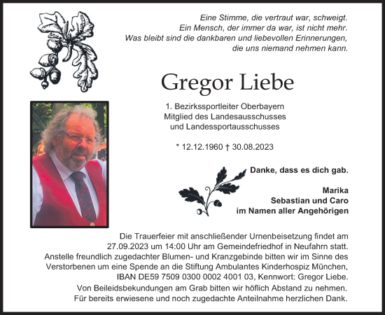 Traueranzeige von Gregor Liebe von merkurtz