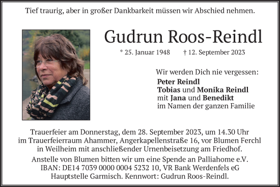 Traueranzeige von Gudrun Roos-Reindl von merkurtz