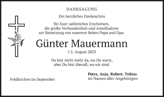 Traueranzeige von Günter Mauermann von merkurtz