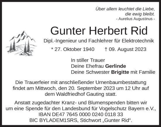 Traueranzeige von Gunter Herbert Rid von merkurtz