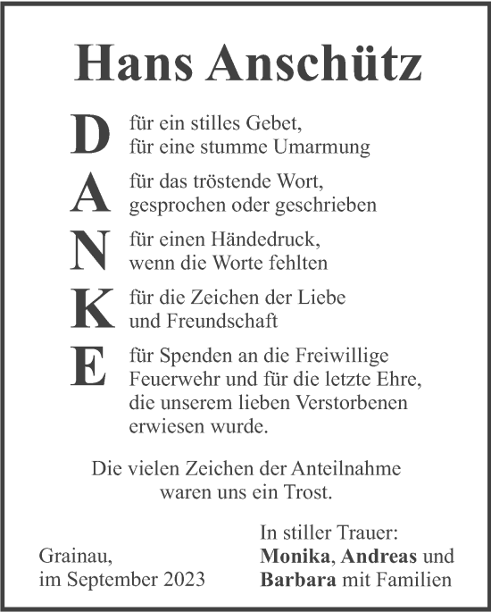 Traueranzeige von Hans Anschütz von merkurtz