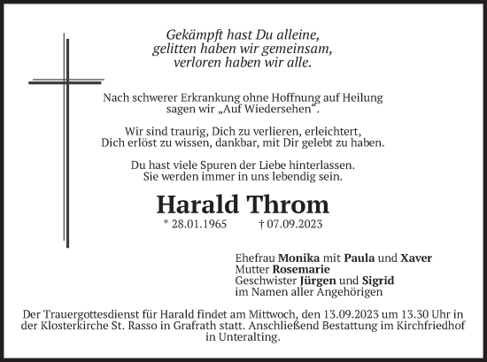 Traueranzeige von Harald Throm von merkurtz