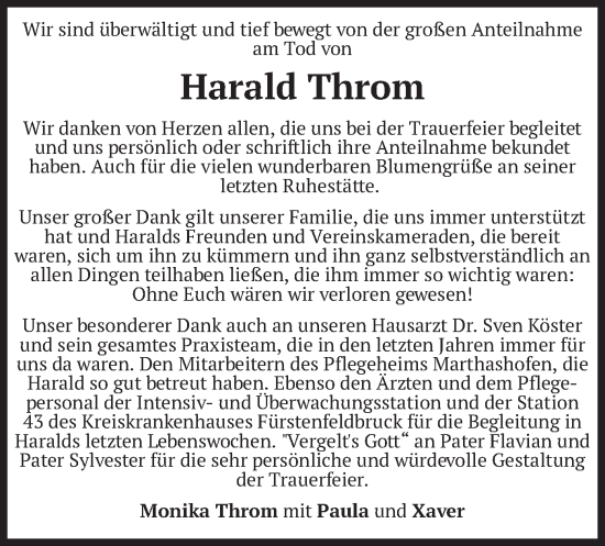 Traueranzeige von Harald Throm von merkurtz