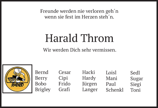 Traueranzeige von Harald Throm von merkurtz