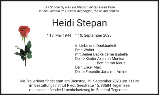 Traueranzeige von Heidi Stepan von merkurtz