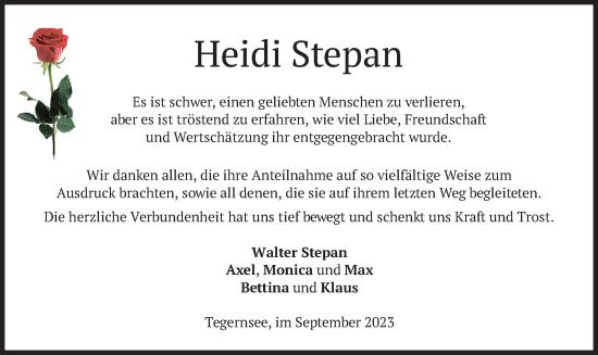 Traueranzeige von Heidi Stepan von merkurtz