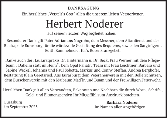 Traueranzeige von Herbert Noderer von merkurtz