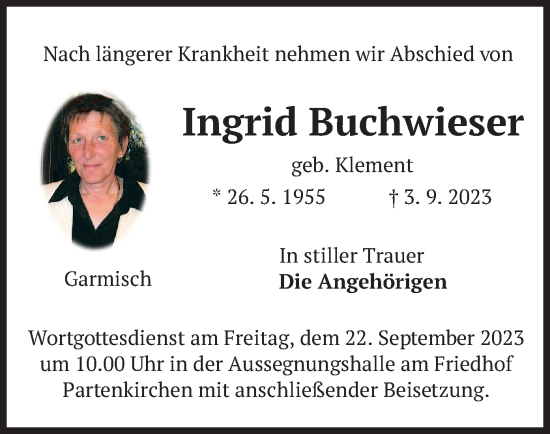 Traueranzeige von Ingrid Buchwieser von merkurtz