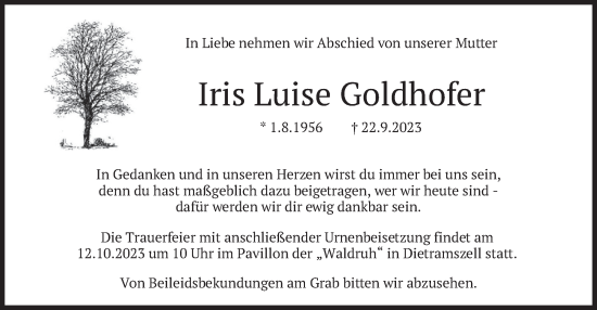 Traueranzeige von Iris Luise Goldhofer von merkurtz