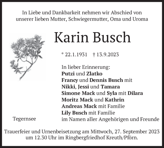 Traueranzeige von Karin Busch von merkurtz