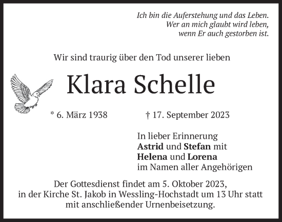 Traueranzeige von Klara Schelle von merkurtz