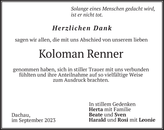 Traueranzeige von Koloman Renner von merkurtz