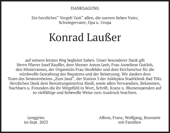 Traueranzeige von Konrad Laußer von merkurtz