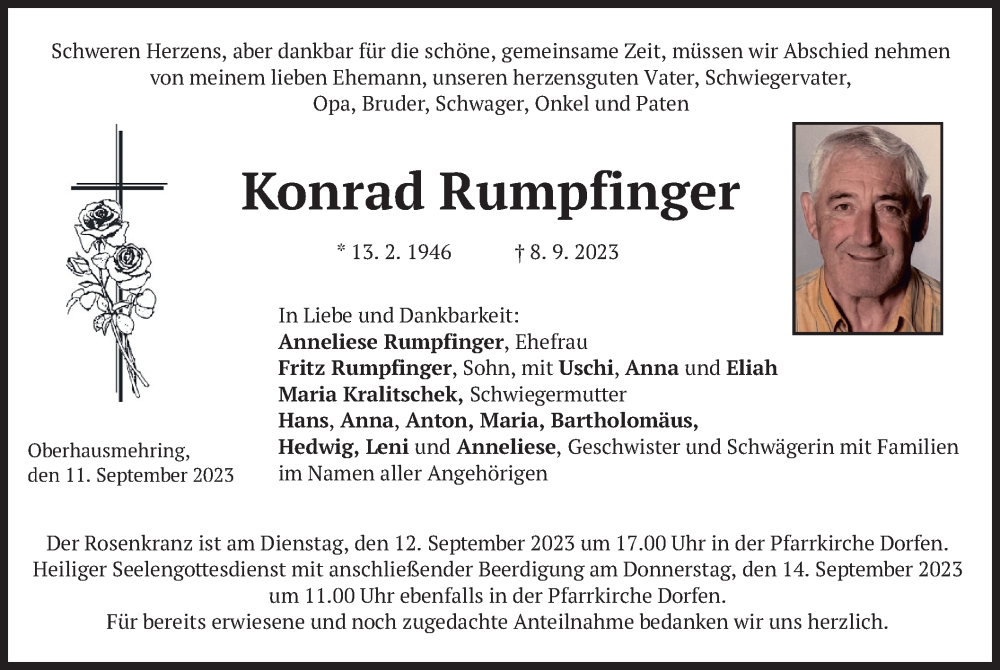 Traueranzeige für Konrad Rumpfinger vom 11.09.2023 aus merkurtz