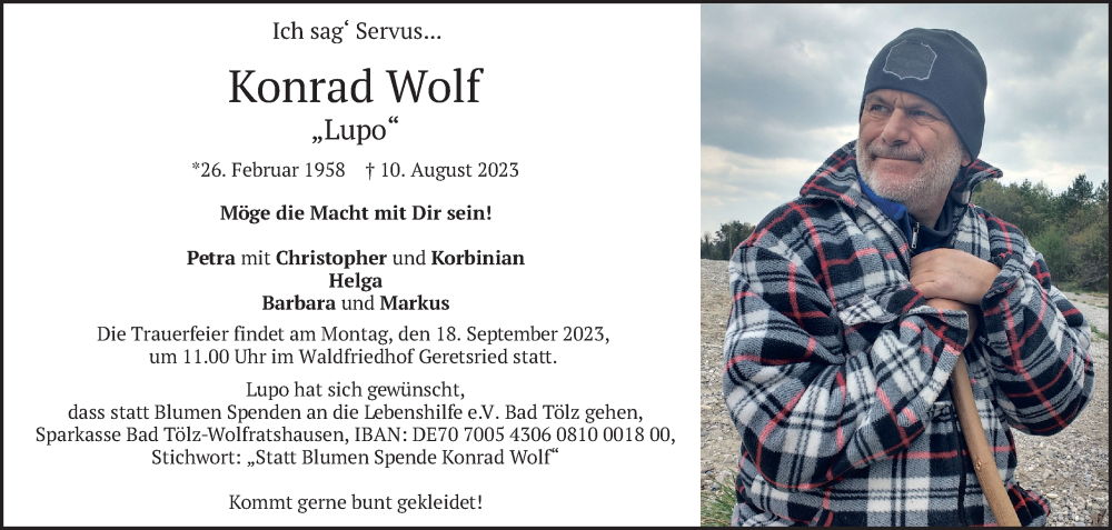  Traueranzeige für Konrad  Wolf vom 09.09.2023 aus merkurtz